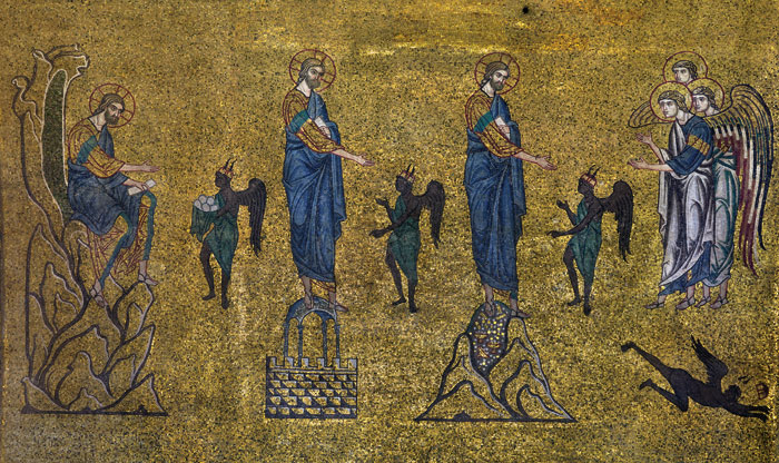 Le tentazioni di Gesù nel deserto, Mosaico, Venezia, Basilica di S. Marco, sec. XIII